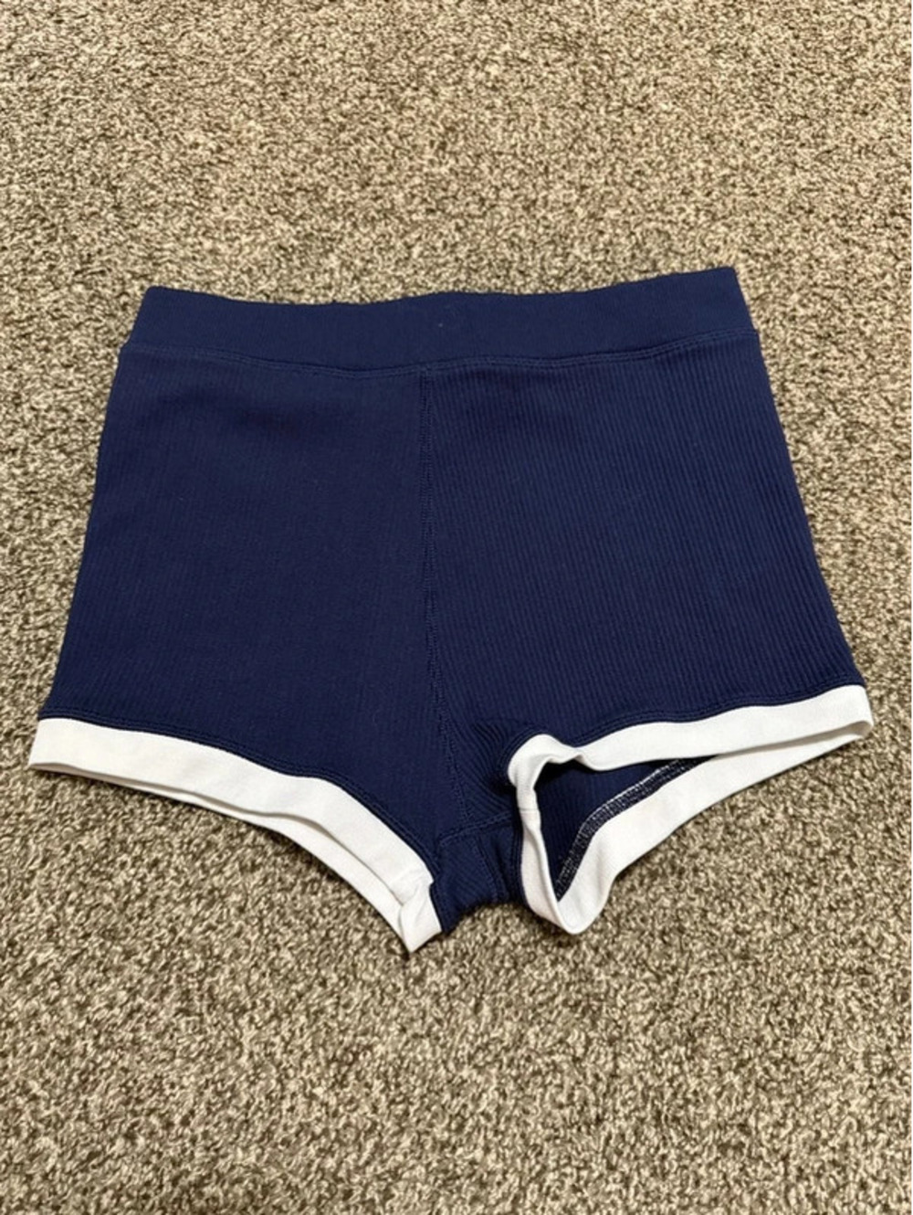 Women’s Medium Super Shortie Navy Blue Ribbed White Trim Shorts Offline By Aerie